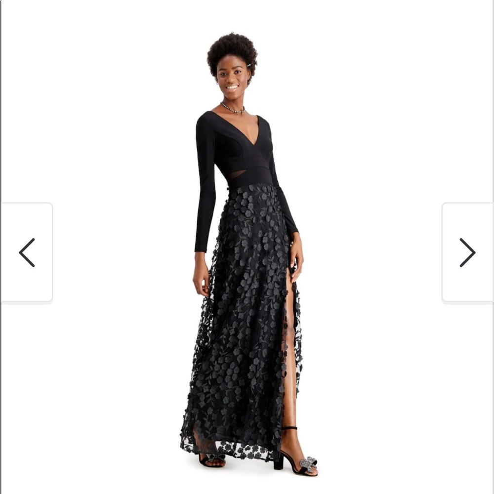 Xscape Black floral aplique dress.